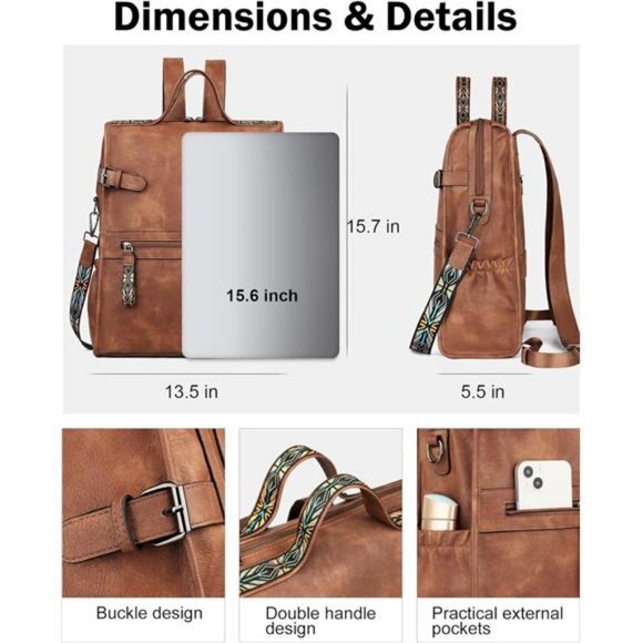 FADEON Leather Laptop Backpack for Women, Designer Ladies Work Travel Computer main image 4